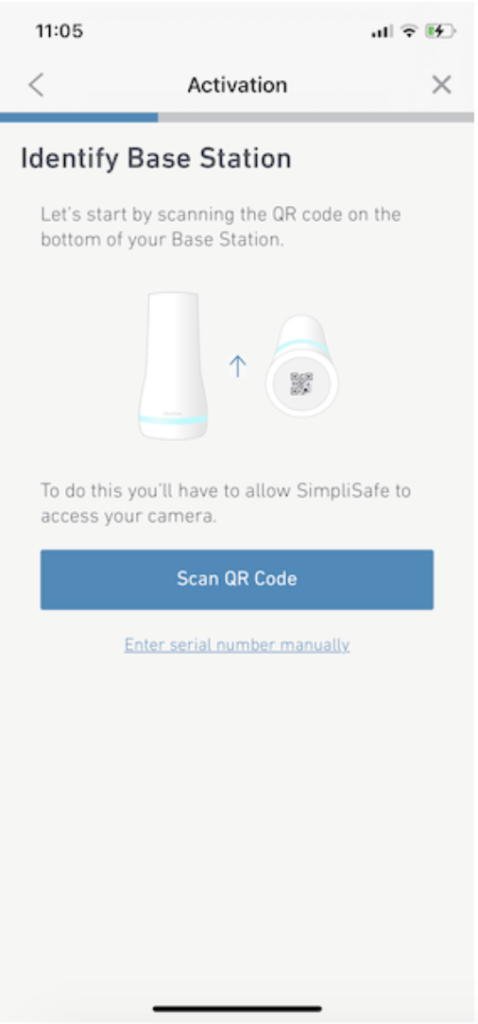 How to Install SimpliSafe Outdoor Camera: Screenshot of SimpliSafe App's QR Code Screen.