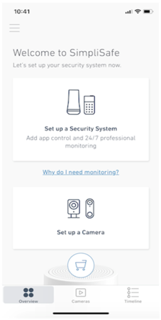 How to Install SimpliSafe Outdoor Camera: Screenshot of SimpliSafe App's Home Screen.
